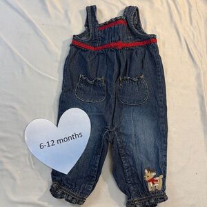 Gymboree - 6-12M Denim Kids Overalls with Embroidered Reindeer Detail